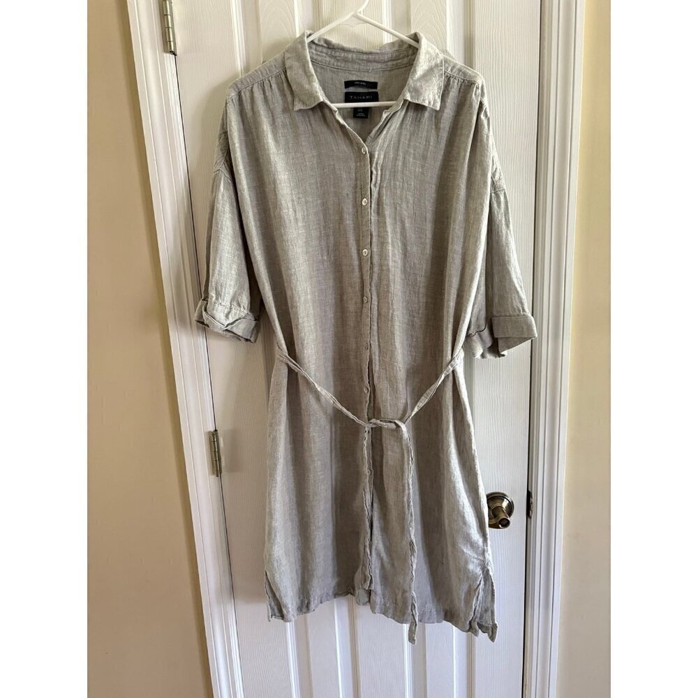 Tahari Linen Dress Size XL Button Down